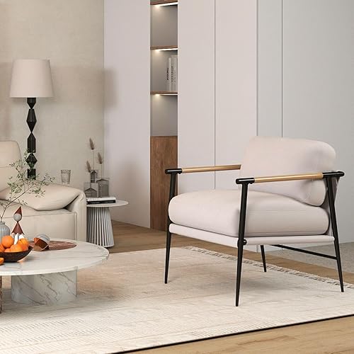 Miniatura 7 de LukeAlon Silla decorativa de felpilla de mediados de siglo, silla de sala de estar ultra suave con patas de metal, sillón moderno tapizado cómodo