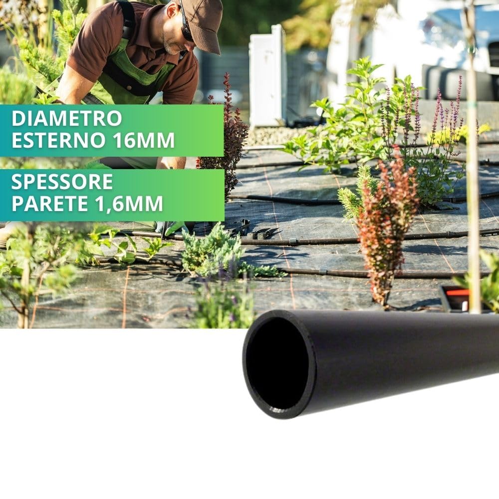 Tubo in Polietilene Diam 16 mm PN6 bassa densità per Irrigazione Orto, Giardino e Serra| Sistemi di acqua |Impianti pluristagionali per colture a pieno campo | Resistente ai raggi UV (500 METRI)