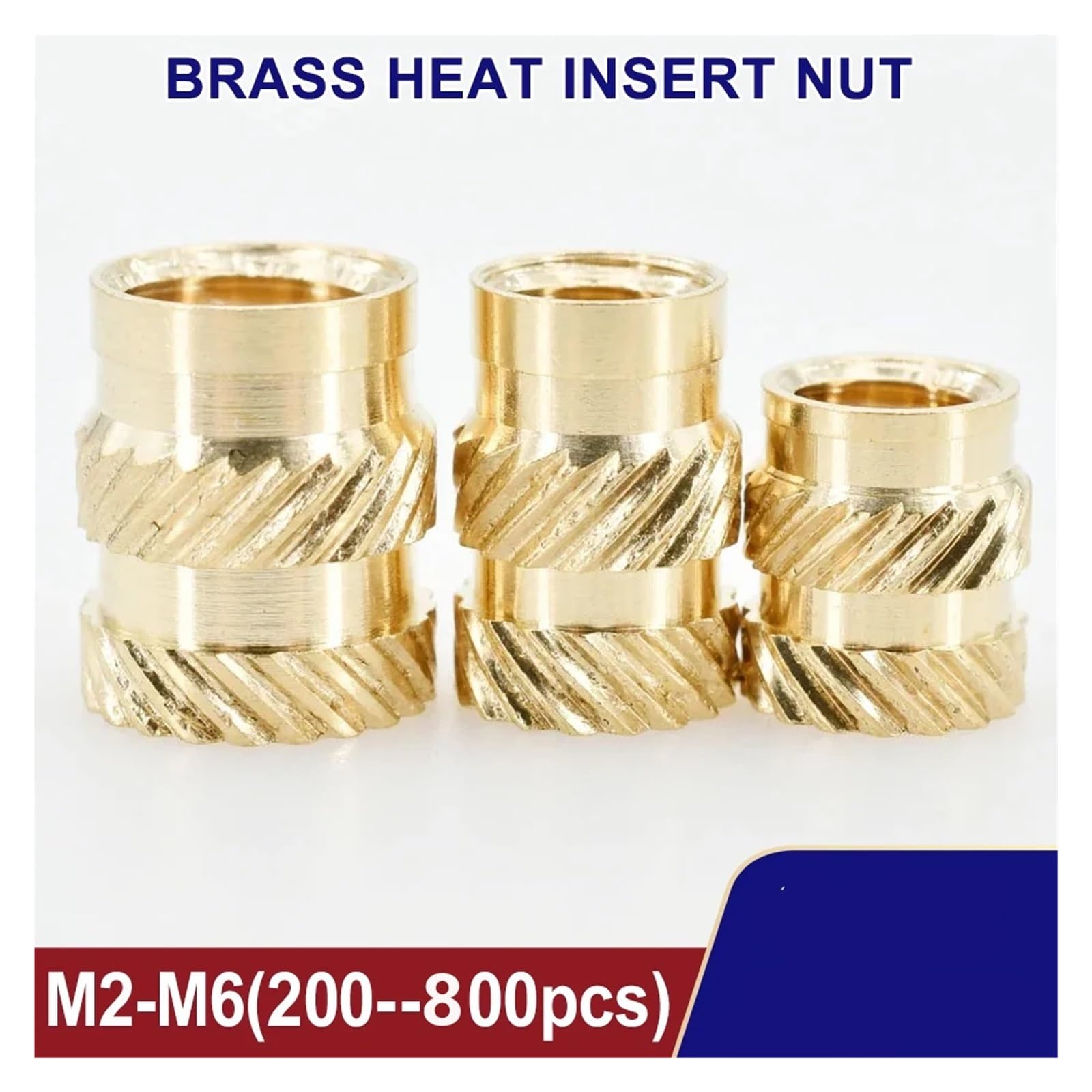 Insertos térmicos roscados, Insertos de rosca termofijados latón for impresión 3D, moleteados, dorados, varios tamaños, paquete 200(M6x5x8)