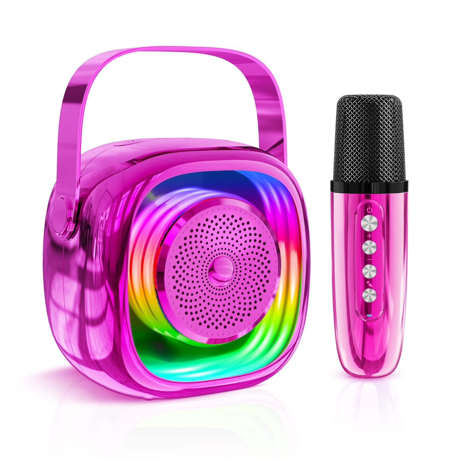 JYPSMini Karaoke Machine for Kids - Portable Bluetooth Speaker with 1 Wireless Microphones, for Girls Boys Ages 3 4 5 6 7 8 9 10 11 12+, Family Party Toy (Pink-1Mic)