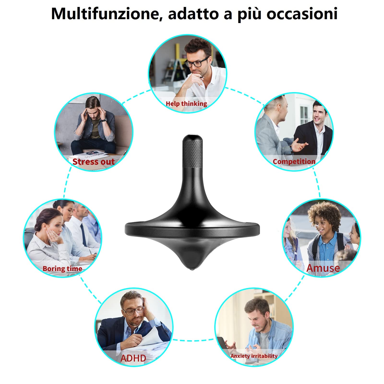 Trottola in metallo in acciaio inossidabile,Giocattolo di decompressione ben fatto, perfettamente bilanciato e scorrevole, Aiuta a ridurre lo stress, l'ansia (L/Nero)