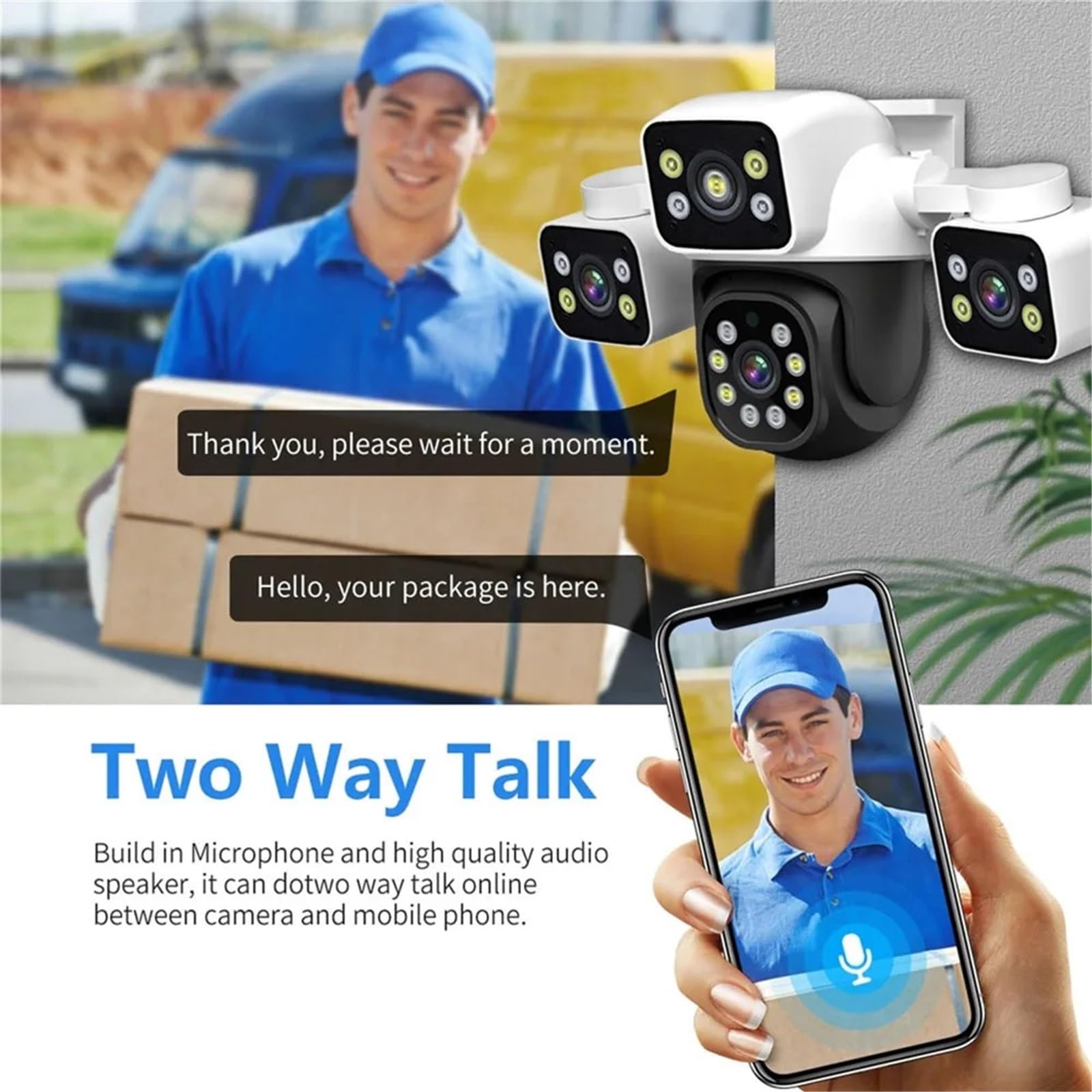 Kamera IP WiFi 6 MP, 3 obiektywy, 3 ekrany, 10-krotny zoom, detekcja AI, automatyczne śledzenie, bezprzewodowa zewnętrzna kamera do monitoringu CCTV(Camera Add 64G SD)