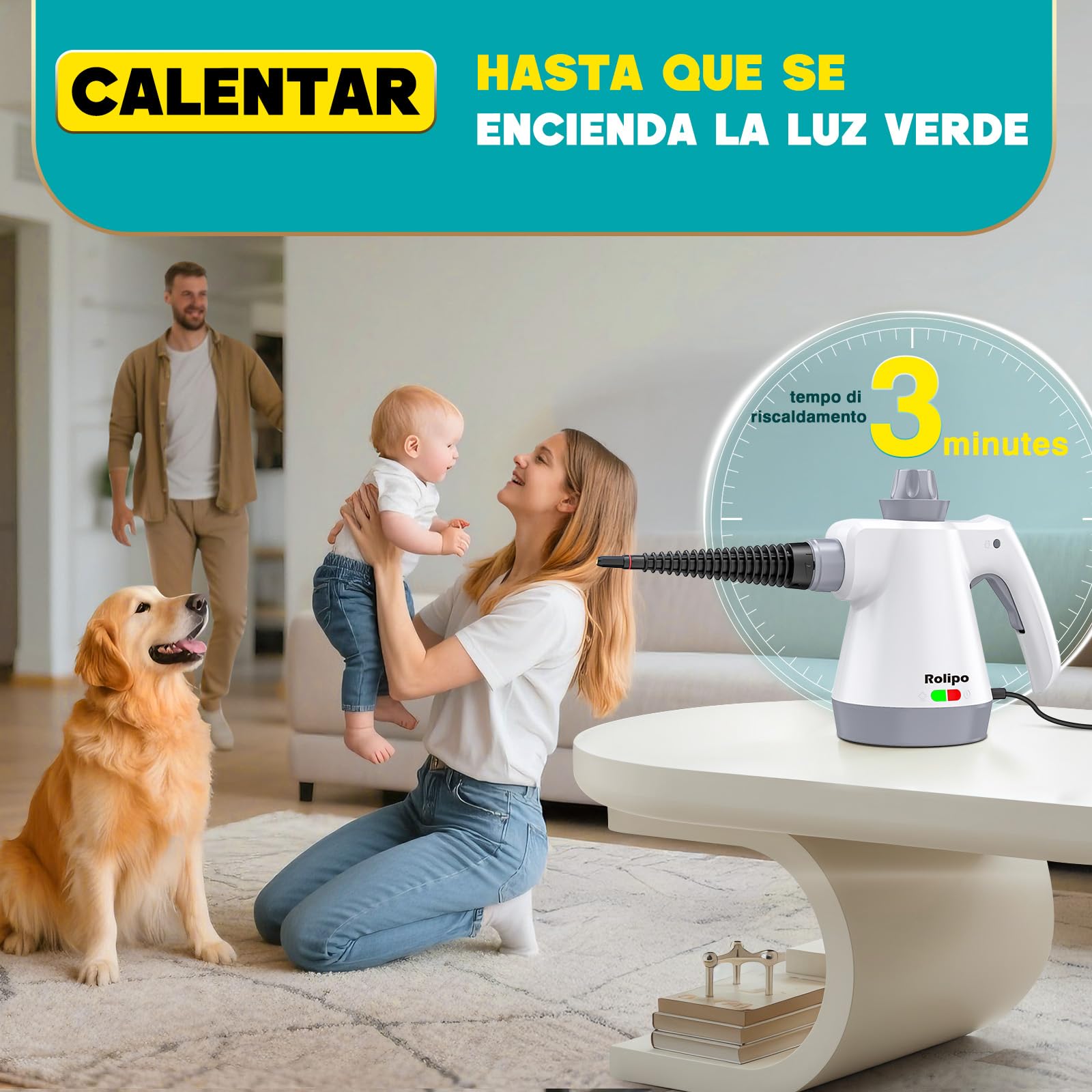 Rolipo Limpiador a vapor portátil a presión con 12 accesorios y cierre de seguridad, pistola de vapor doméstica multifuncional para limpiar cocina, baño, juntas, ventanas y grasa
