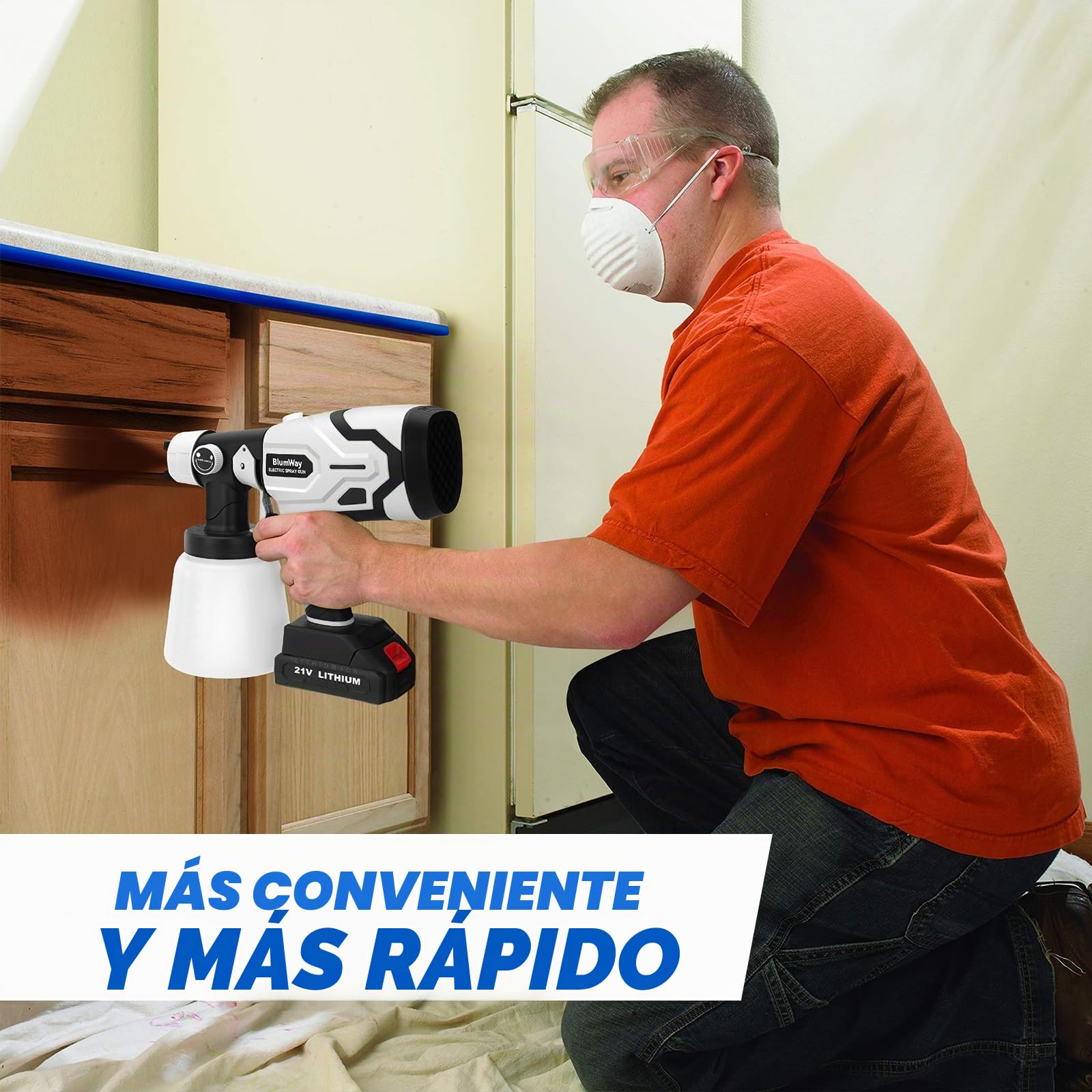 BlumWay - Pulverizador de pintura inalámbrico, pulverizador de pintura HVLP mejorado con contenedor de 1L, pistola de pintura eléctrica de 400W con 4 boquillas de cobre, amplitud de pulverización de