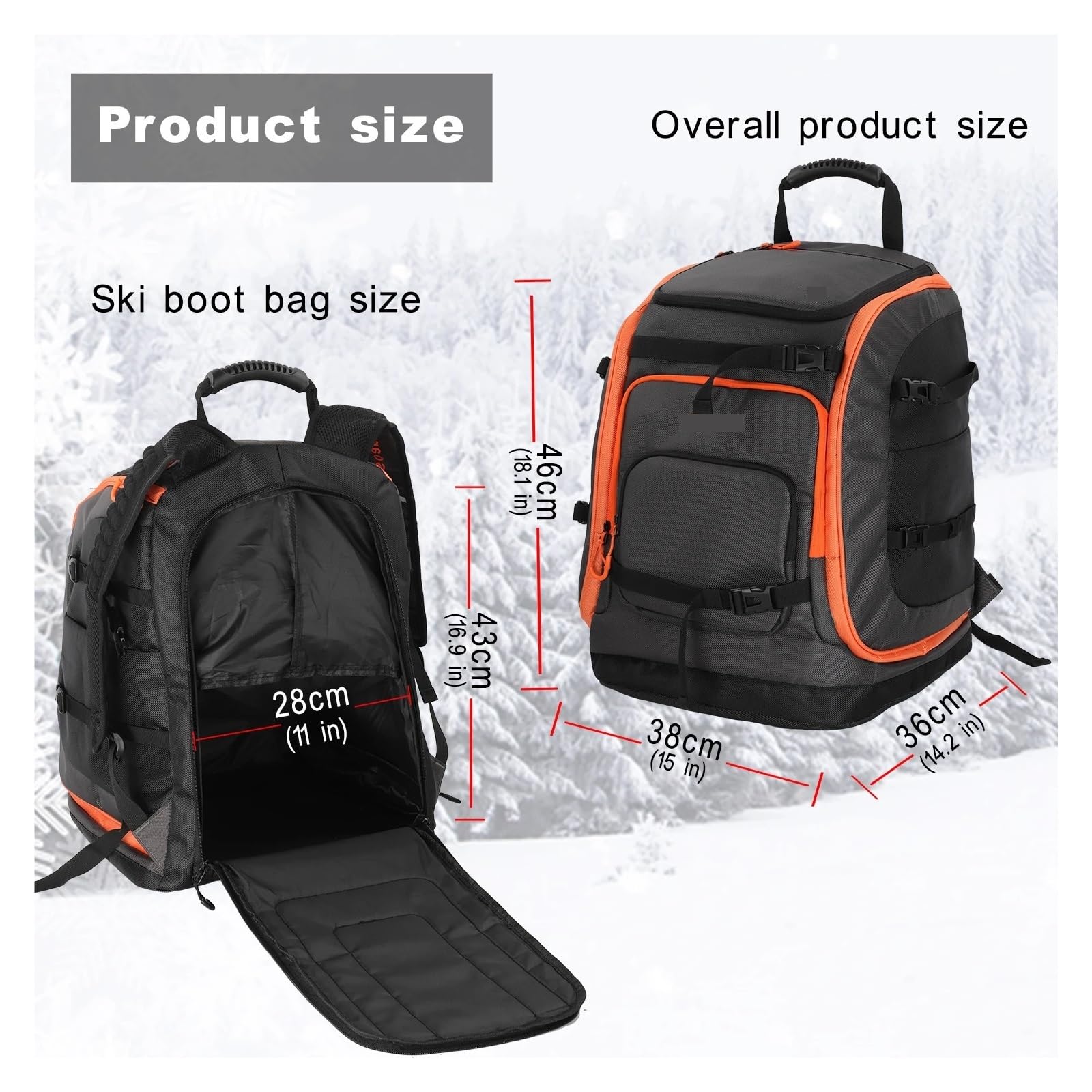 Skischuh-Tasche, 65 l, Skischuh-Reiserucksack for Skihelm, Schutzbrille, Handschuhe, Ski, Snowboard-Zubehör für Helm, Skischuhe, Skibrille, Handschuhe