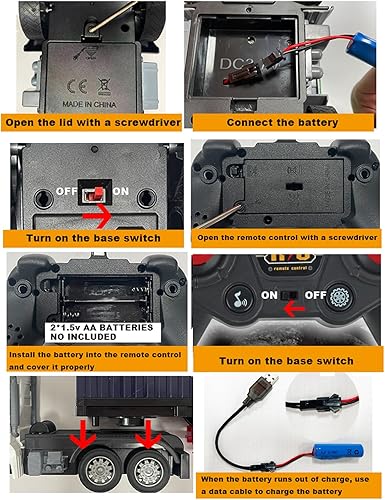 Miniatura 6 de Semirremolque de control remoto con remolque, de 24 pulgadas, camión de juguete para niños, contenedor 124 con luces LED y música, gran regalo para