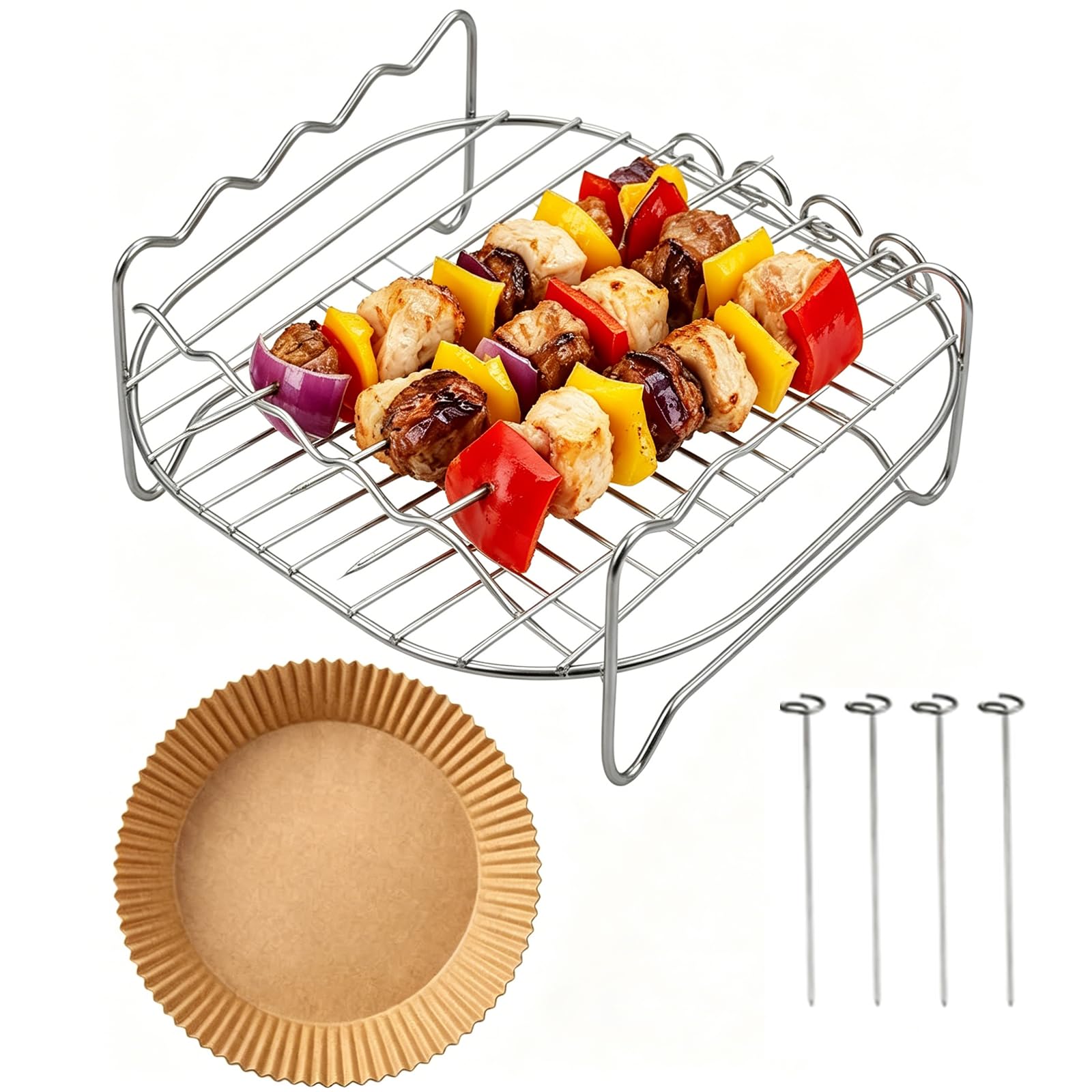 15Pcs Microwave Grill Stand, Oven Stand for Air Fryer Cooking, 15-Piece Set with Skewers and Grill Plate, Oil-Free Grilling Solution for Healthy Meals, Home Kitchen Accessories-image-22