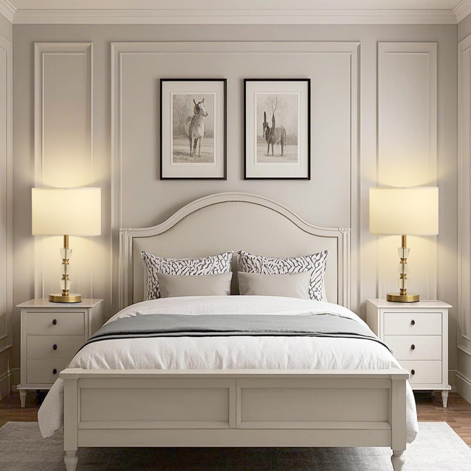 Crystal Table Lamps Set of 2, 3-Color Dimmable Gold Bedside Lamp for Living Room/Bedroom/Entryway and Other Rooms, Led Bulb Included