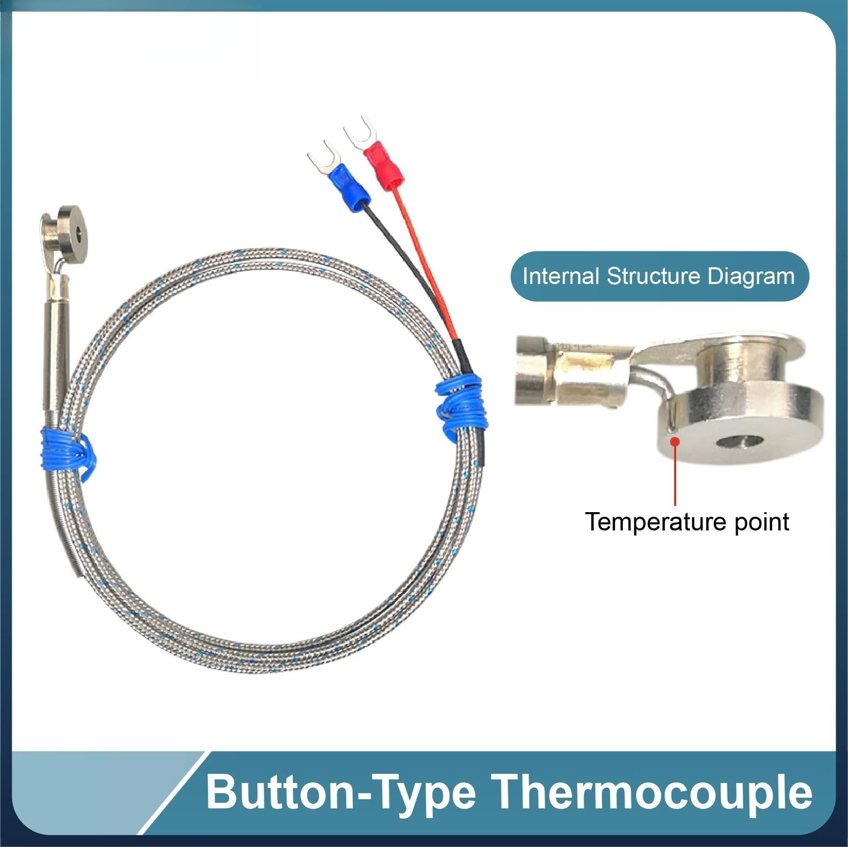 Sonda de termopar Tipo botón Tipo K/J Sensor de Temperatura del Molde de 0-800 °C con Cable de blindaje Trenzado de Acero Inoxidable(K-1M)