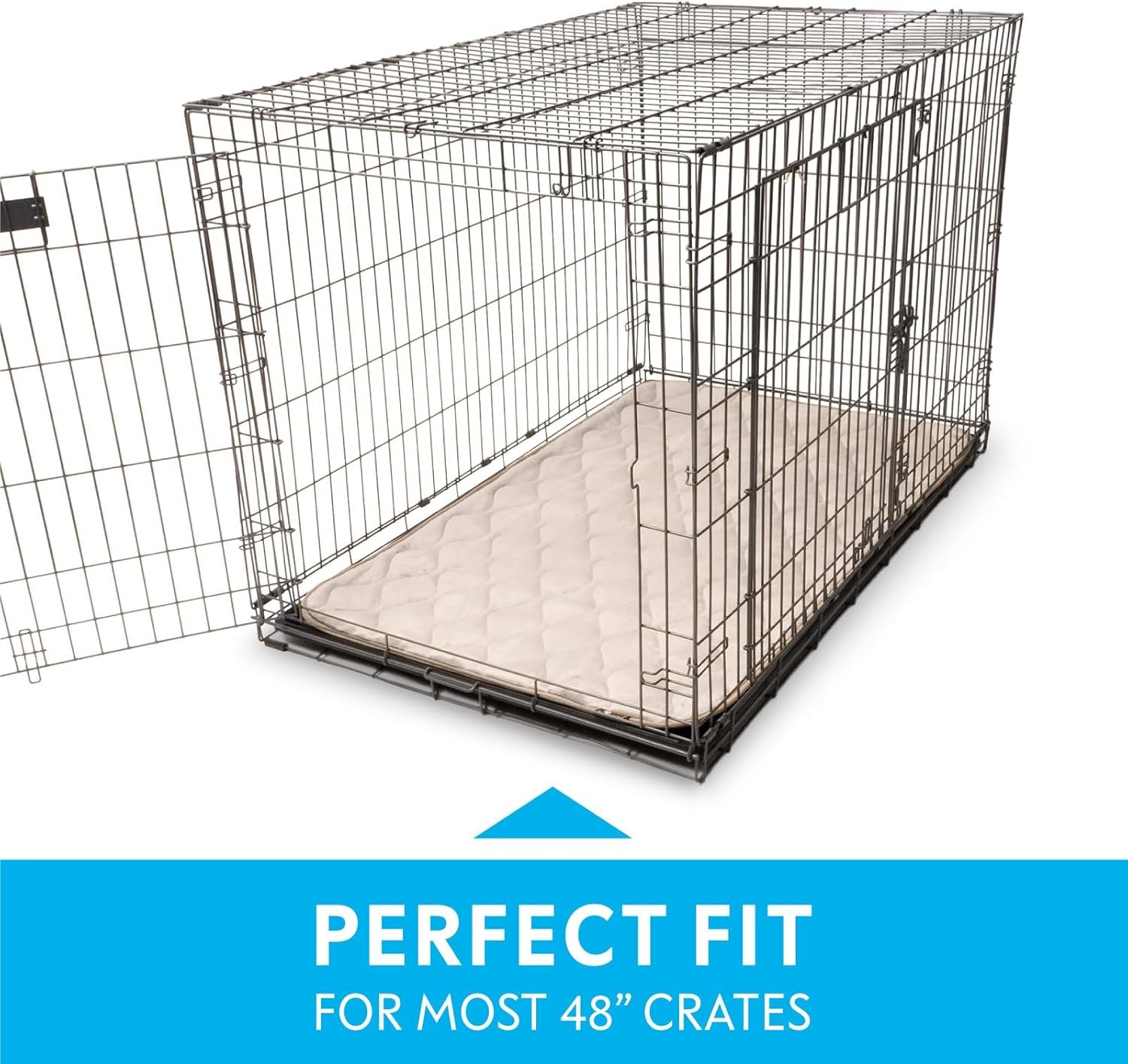Paw Inspired Washable Padded Crate Mats for Dogs | 47” x 29” Pad, Fits 48-inch Kennels | Leakproof, Waterproof Bottom, Plush Pet Beds (Tan)