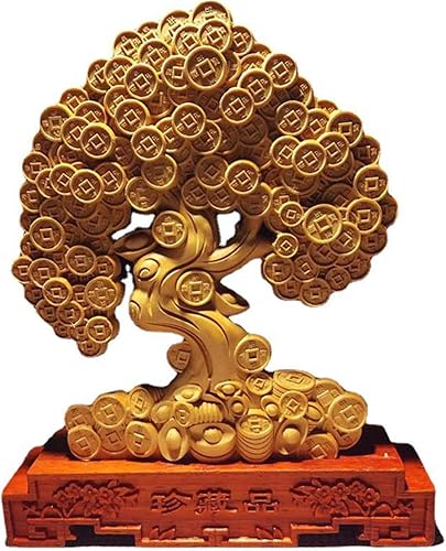 Adornos de árbol de monedas para riqueza y suerte, escultura de árbol de dinero de madera maciza, decoración de oficina en casa, estatua de árbol de