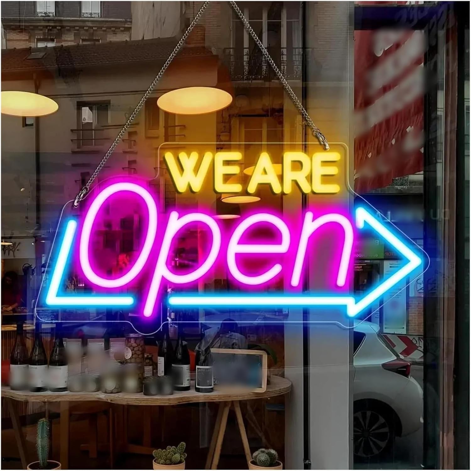 Zynther Neon lamp Neon Sign We are Open, Dimmable LED Light for Shop Window, Salon, Cafes