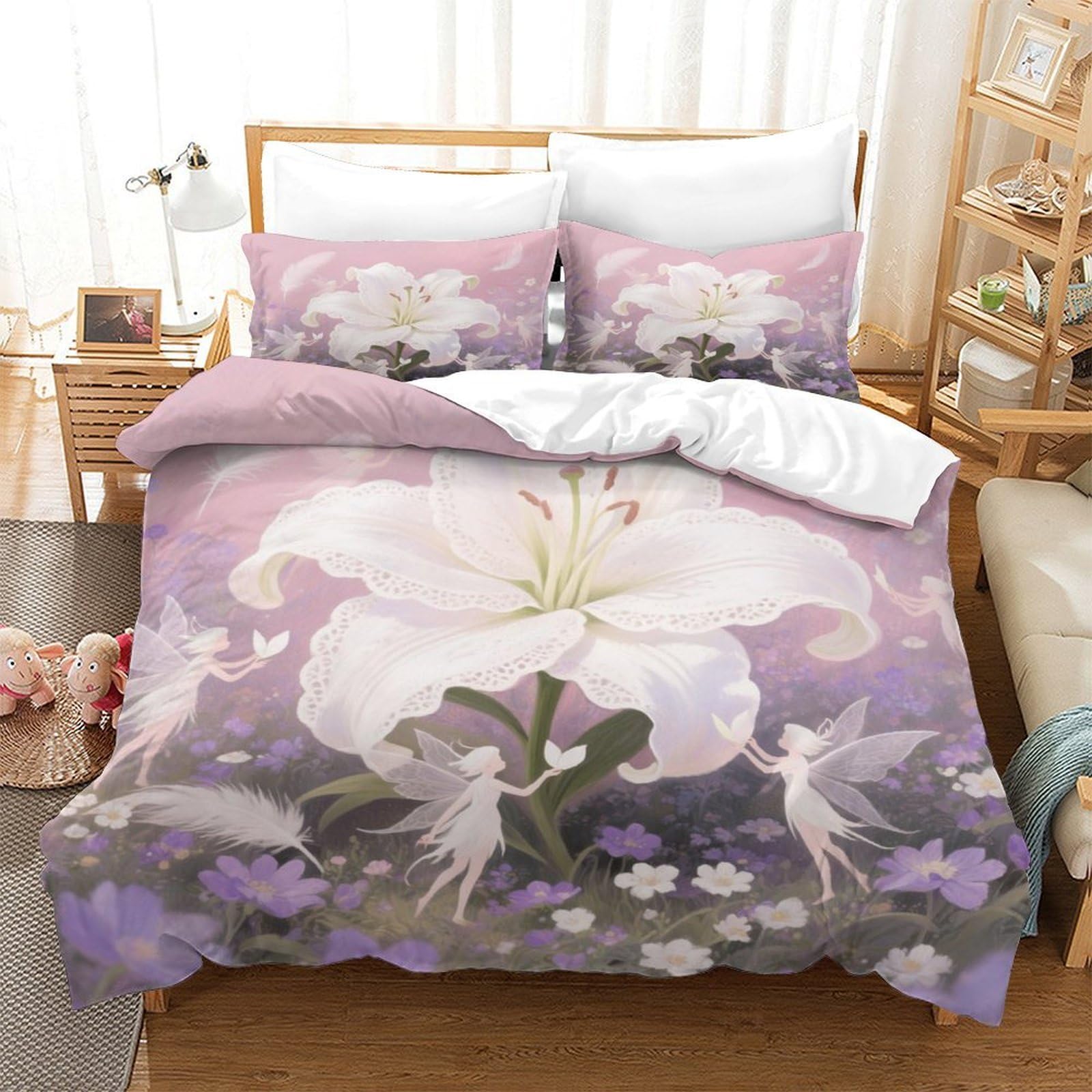 Housse de couette Lily 140x200 microfibre pour lit enfant avec taie d'oreiller