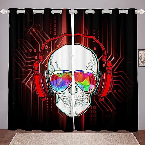 Miniatura 1 de Feelyou Cortinas de calavera para niños, dormitorio, esqueleto, cortina de ventana para niños, adolescentes y hombres, decoración del hogar, cortina
