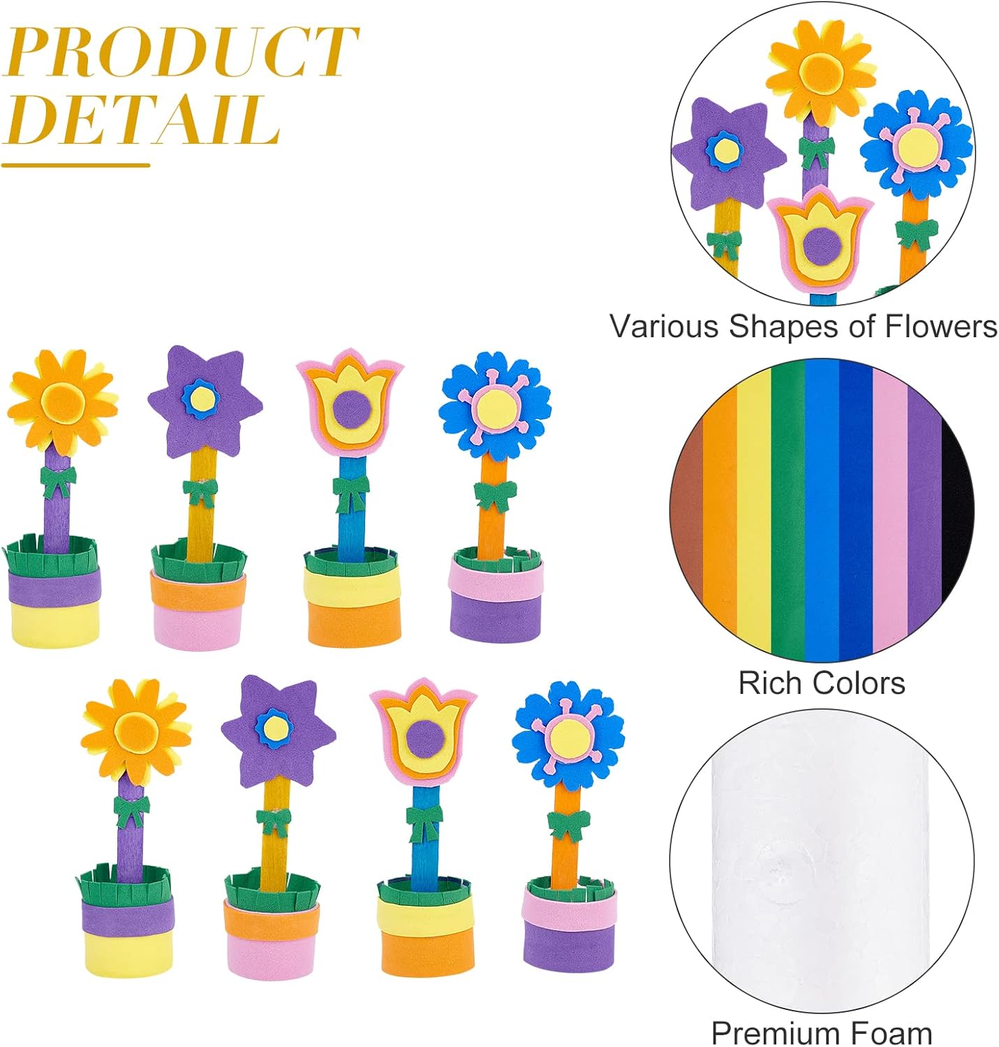 WEBEEDY 16 Set Foam Flower Craft Kit DIY Spring Crafts for Kids, Make Your Own Flower Science