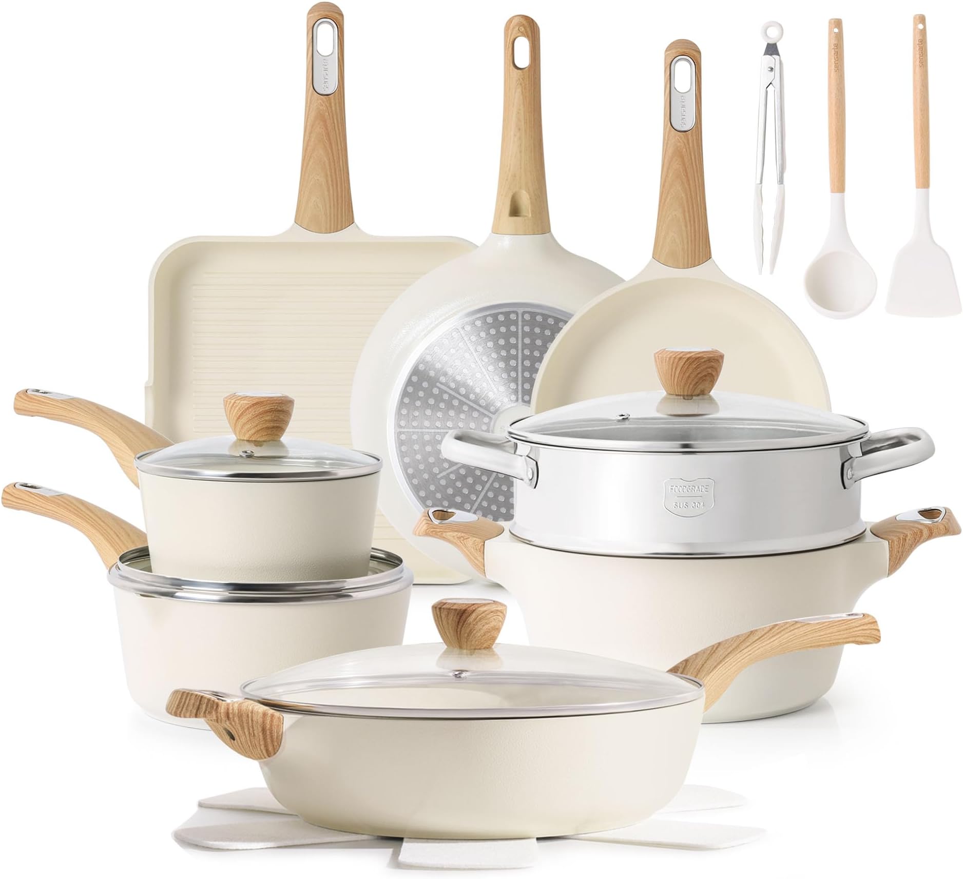 Ceramic Cookware Sets, Pots and Pans Set Nonstick, 20-Piece Induction Cookware, Non-toxic Healthy Non Stick Kitchen Cooking Set with Stay-Cool Handles, PFAS PTFE PFOA PFOS Free