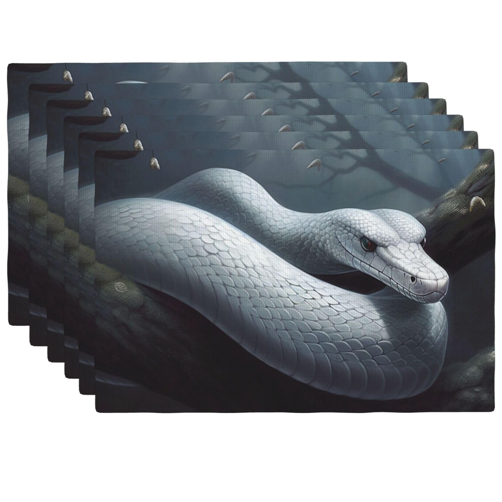 Set de table en lin blanc motif serpent 45x30 cm lavable x6