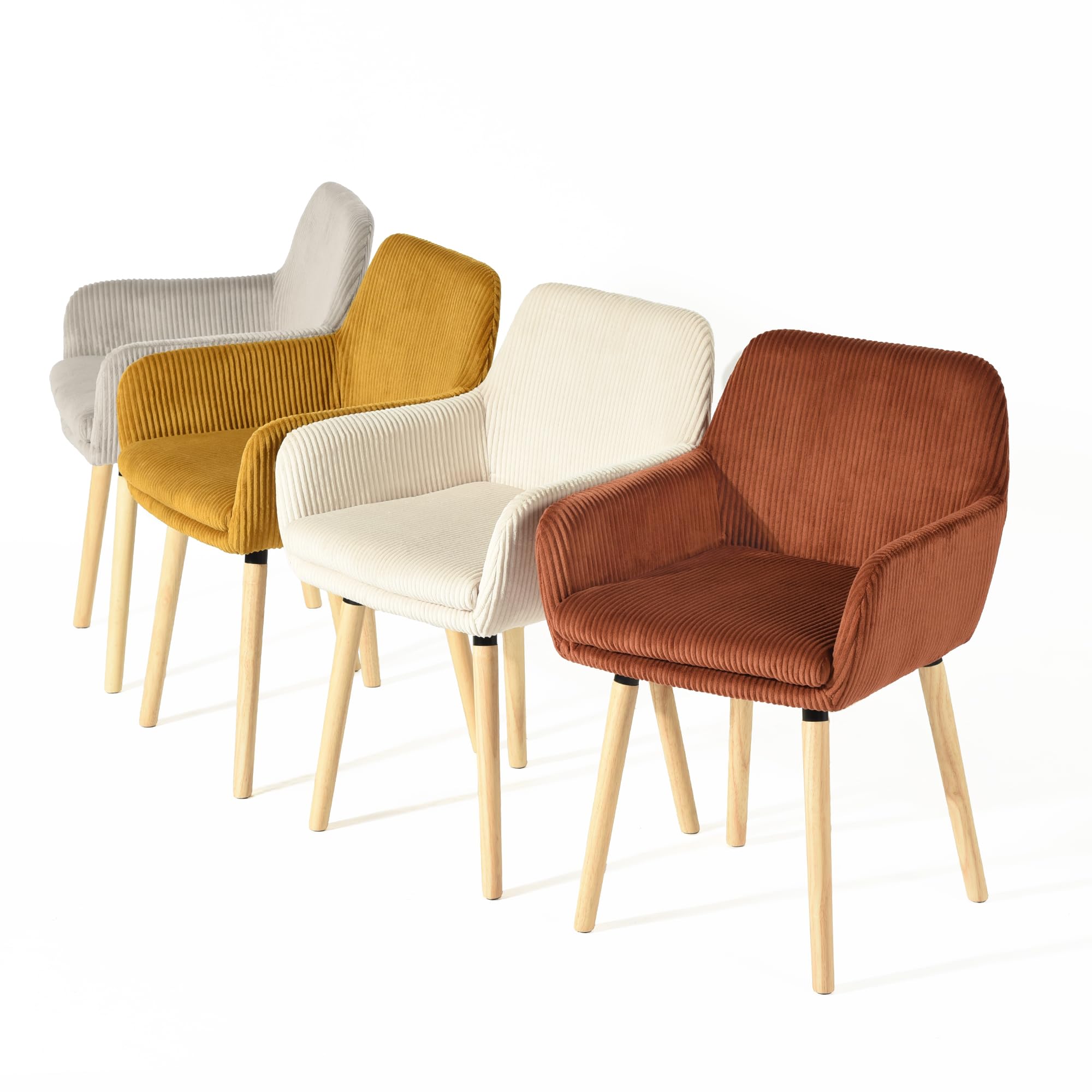 MEUBLE Cosy Sillas de Comedor Escandinavo Juego de 2, Sillas Cocina con Reposabrazos, Asiento Acolchado en Tela de Pana, Patas de Madera, Beige