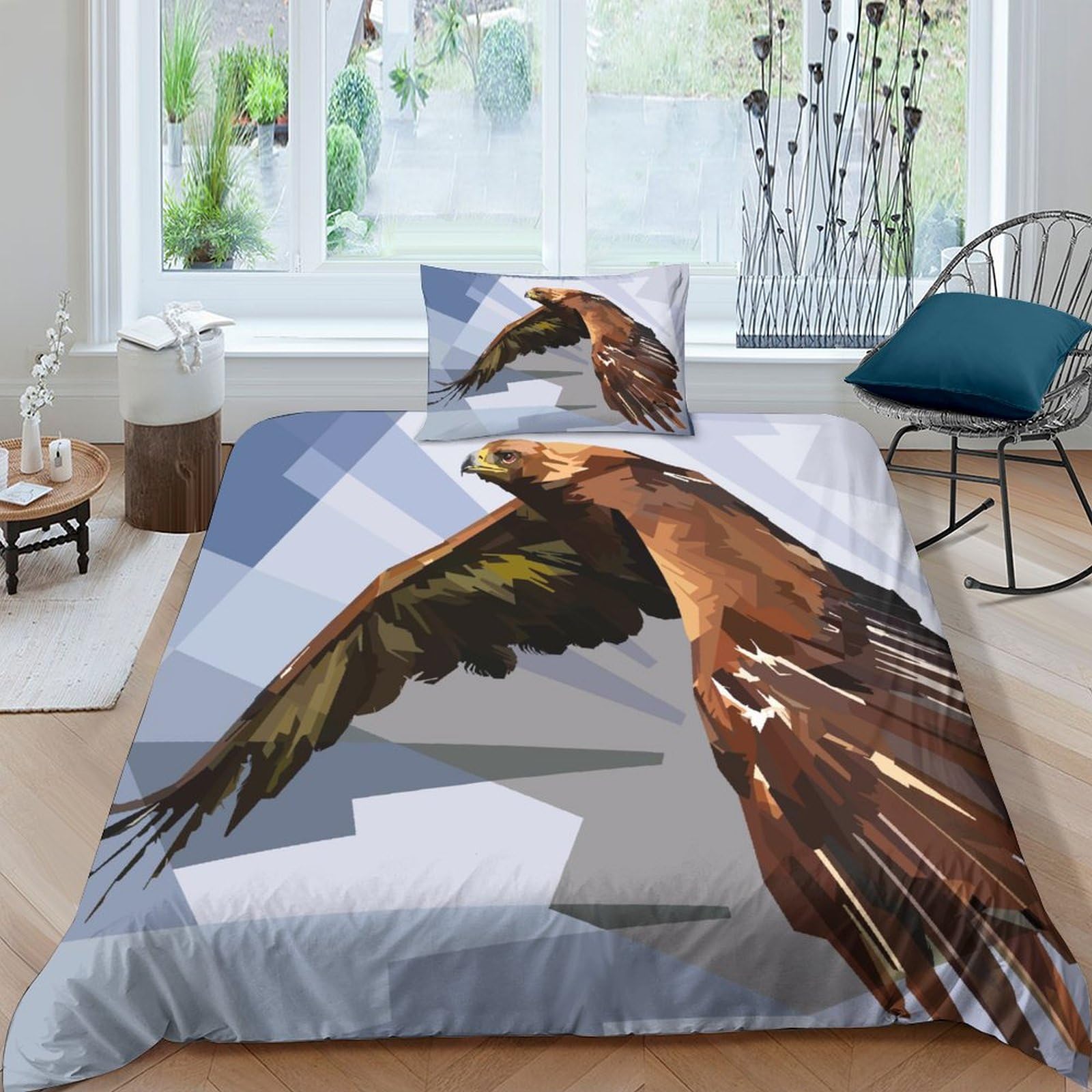 Parure de lit aigle géométrique 3 pièces avec housse de couette 135x200 cm