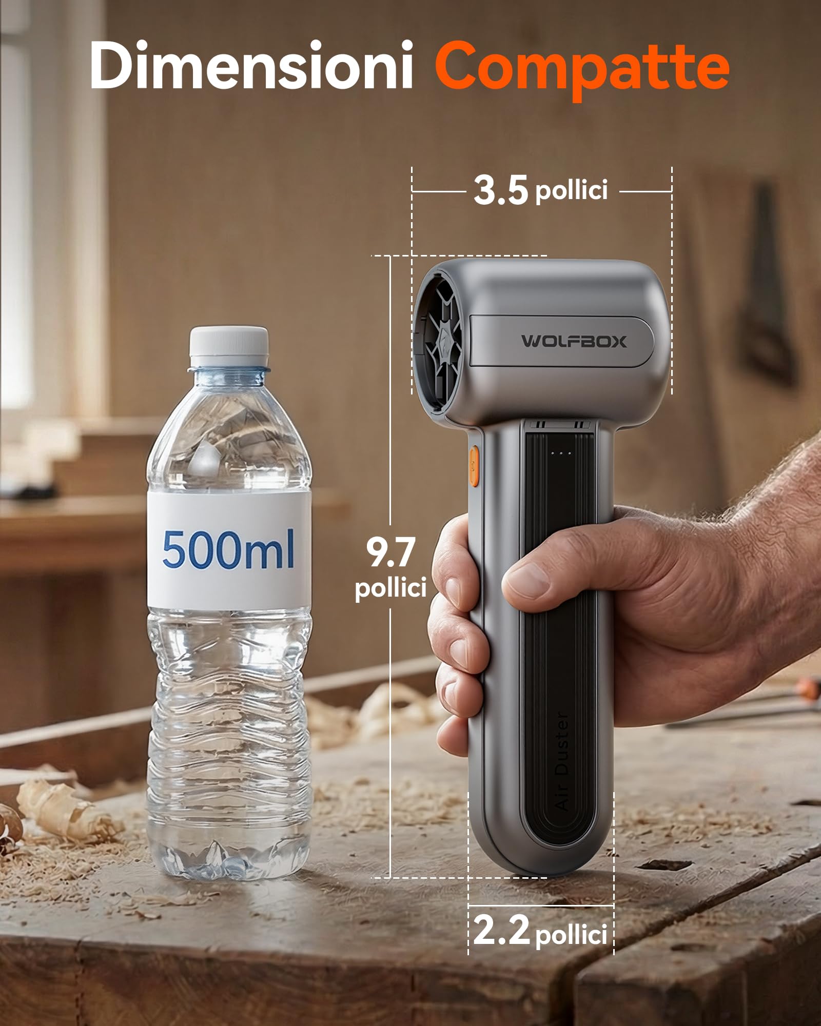 WOLFBOX Soffiatore per foglie senza fili, MF400, leggero e portatile, motore brushless ad alta velocità, 3 modalità tra cui potente turbo per patio, garage e detriti, asciugatrice professionale per