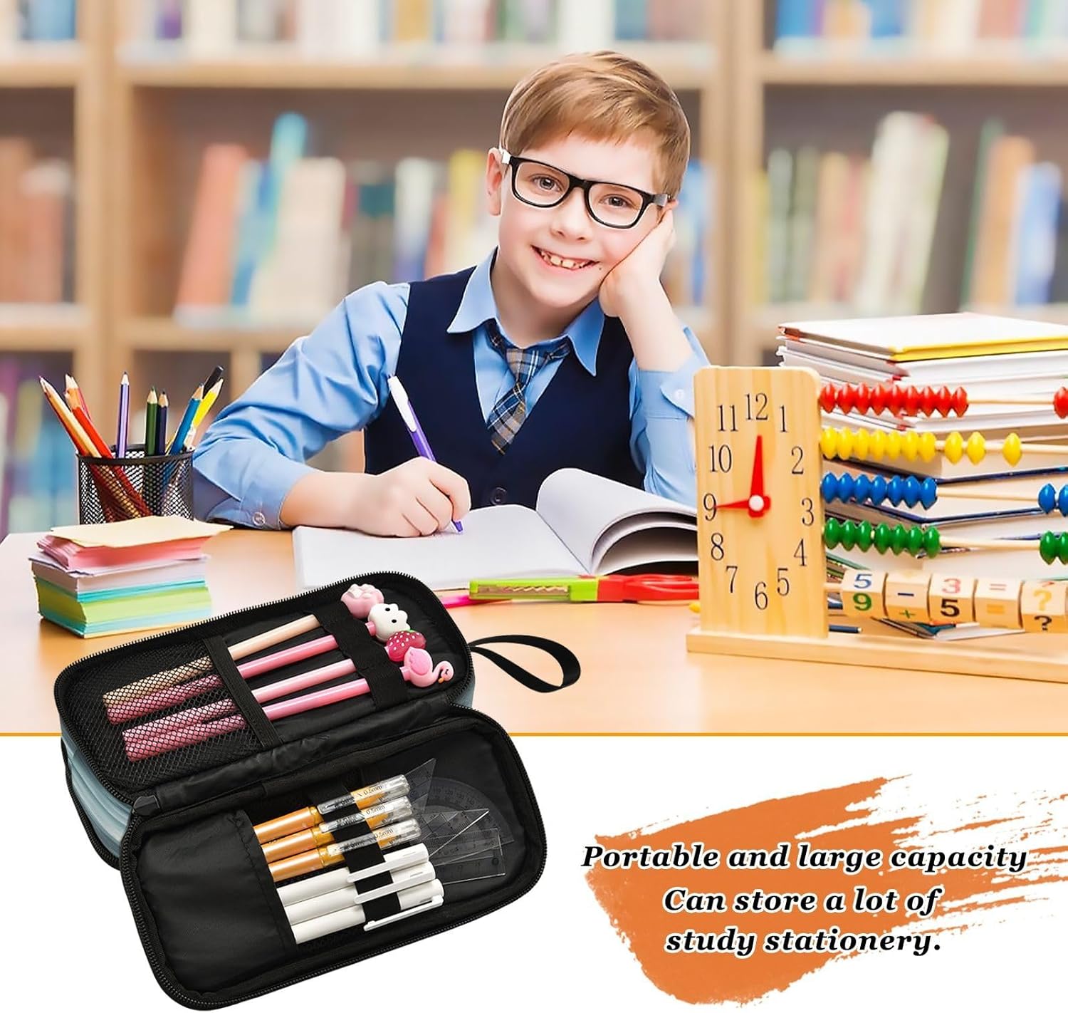 Tornado Touching Down Large Capacity Pencil Case Box Boys Girls Big Stationery Pen Bag Organizer Pencil Pouch Zipper Compartments for School Office