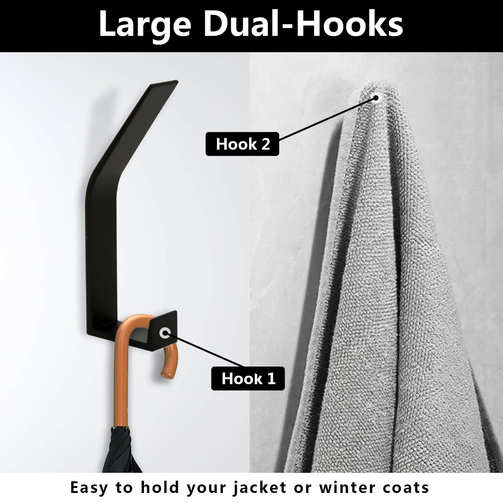 Lot De 6 Crochets Muraux Noirs - Patères Porte-Manteau Avec Vis Invisibles - Design Moderne