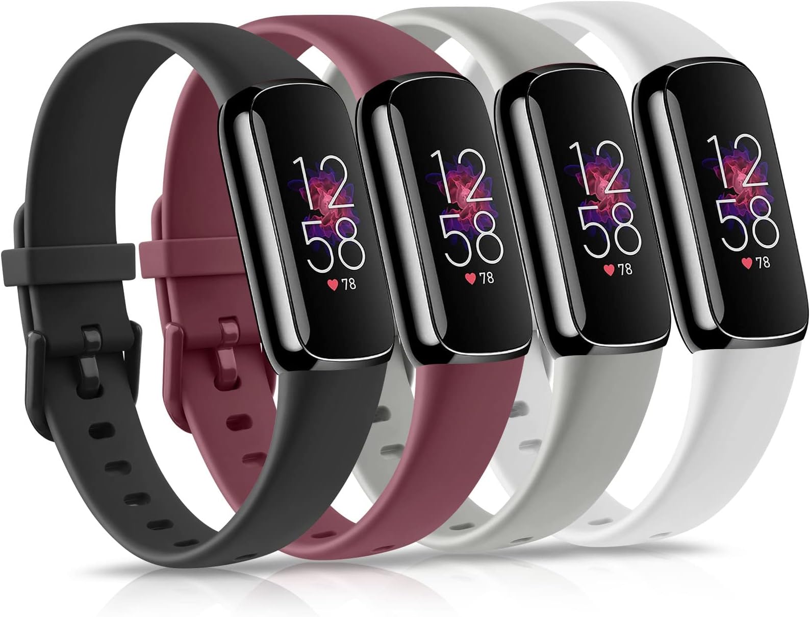 4 Pack Bands for Fitbit Luxe Bands, Soft Silicone Wristband Replacement Strap for Fitbit Luxe/Luxe Special Edition Fitness Tracker Women Men (Small, Wine Red/Black/White/Grey)