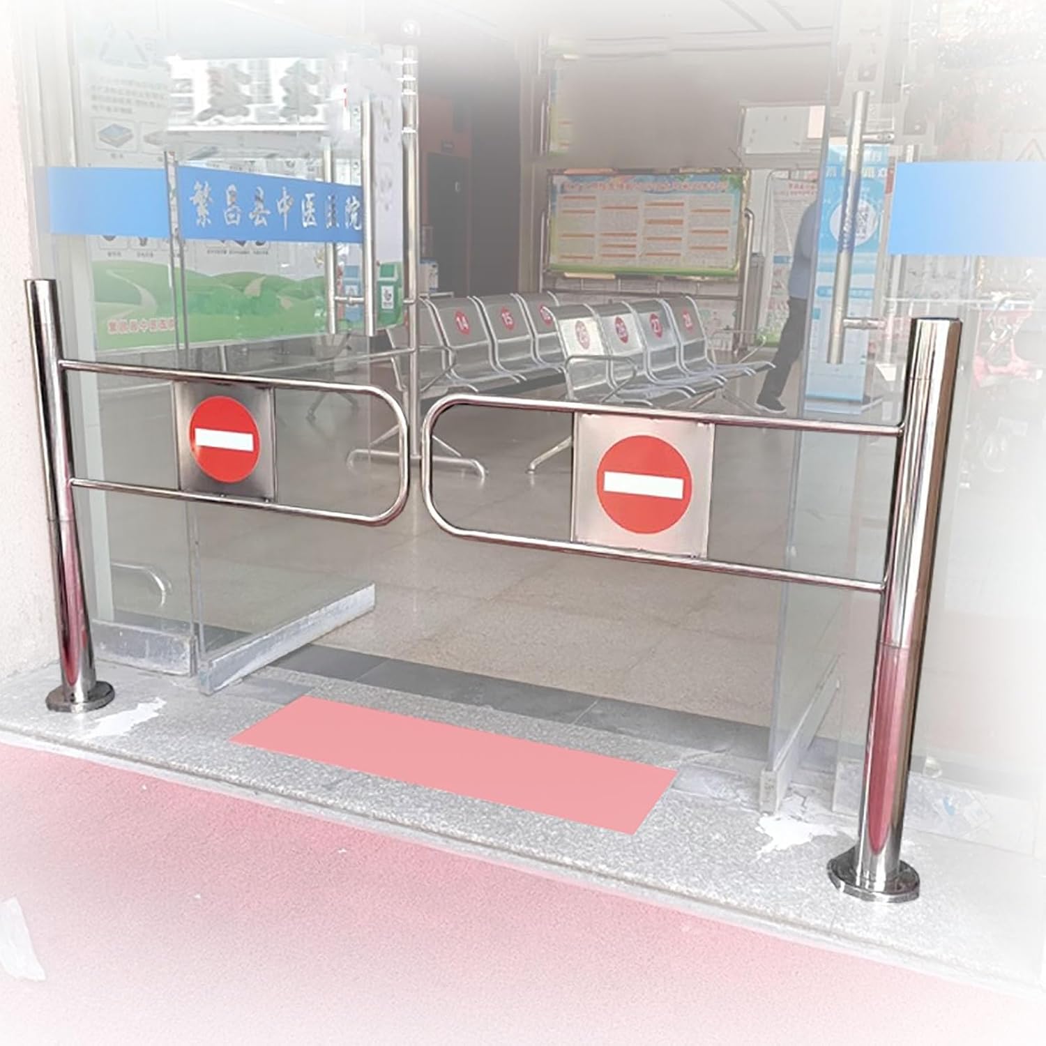 Automatic Swing Gate, 90° Open, Spring-Loaded Closure, Stainless Steel One-Way Entrance/Exit Door, Half Waist Design (79 x 40 in) for Secure Access