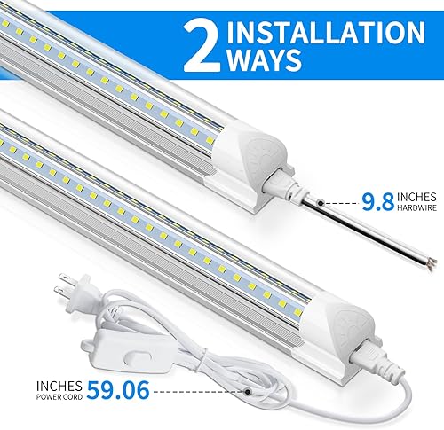 Miniatura 6 de CNSUNWAY LIGHTING Luz LED de tienda de 2 pies, 20 W, 2500 lm, lámpara LED T8 de luz diurna de 5000 K, forma de V, alto rendimiento, luces de tienda