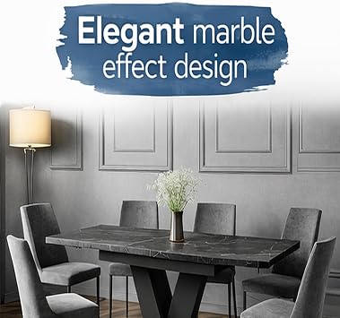 Black Marble Extendable Dining Table 120-160cm, MASIV, 4-6 Seater