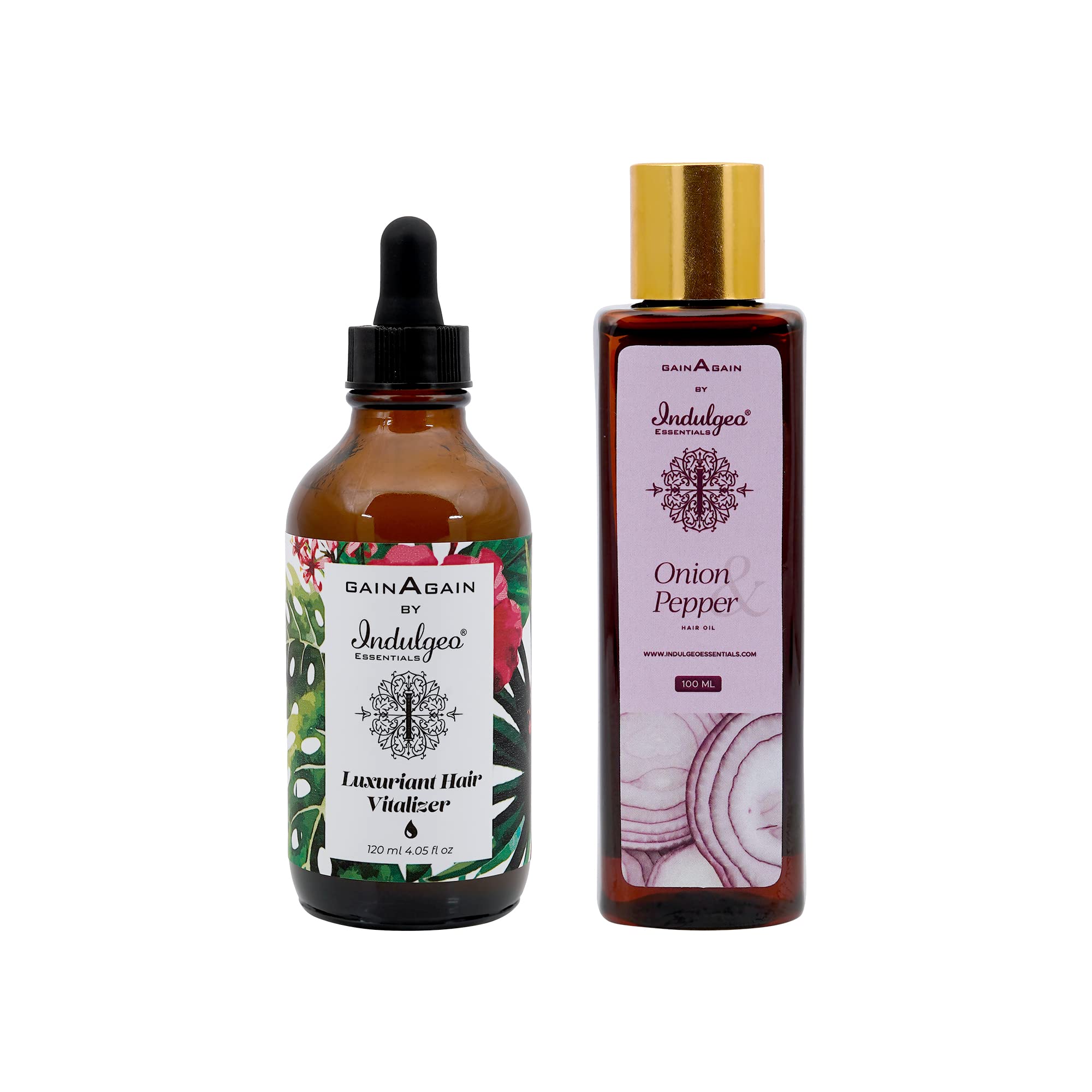 Hairfall Combo with Gain Again Luxuriant Hair Vitalizer (120ml) + Onion and Pepper Oil (100ml) - Unisex | Scalp Nourishment | Hair Growth & Hair fall Control -Prevents Dandruff
