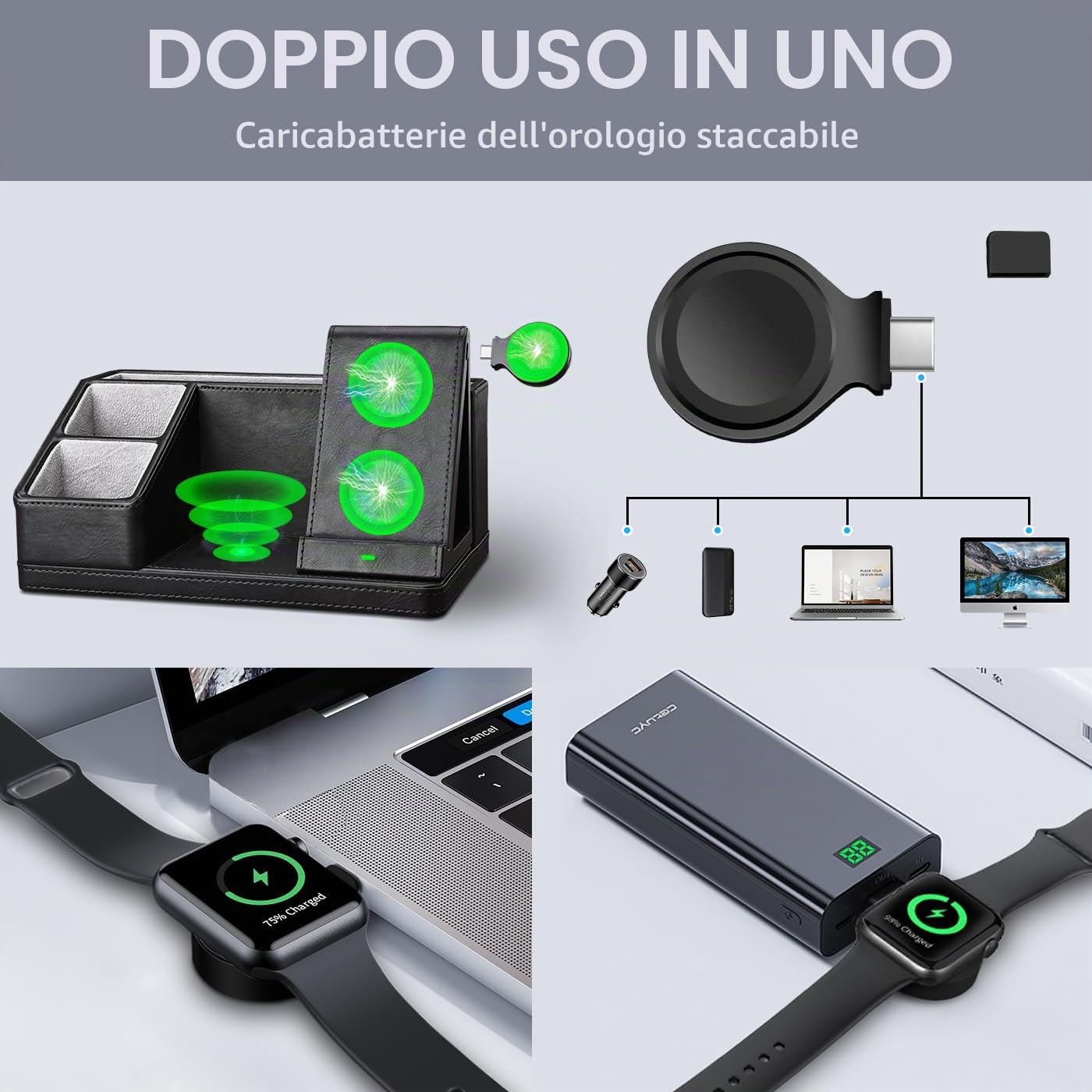 Stazione di ricarica induttiva 3 in 1 Wireless Charger per iPhone 15/14/13/12/11/Pro Max/Samsung Galaxy, stazione di ricarica per iWatch 9/8/7/6/5/4/SE, AirPods 3/2 con organizer da scrivania