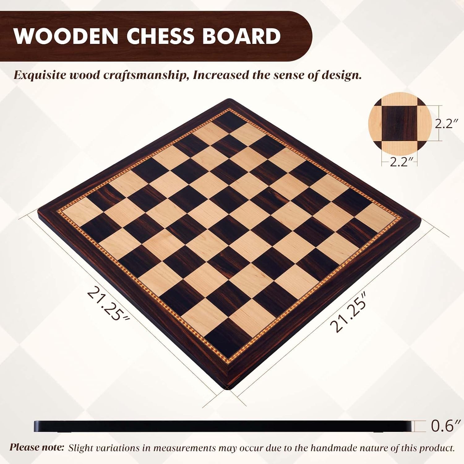 Peradix Wooden Chess Board Large 21.25" Professional Tournament Chessboards No Pieces, 2.2" Squares, Deluxe Chess Carrying Bag, Family Board Game for Kids and Adults, Gift Packages, Board Only