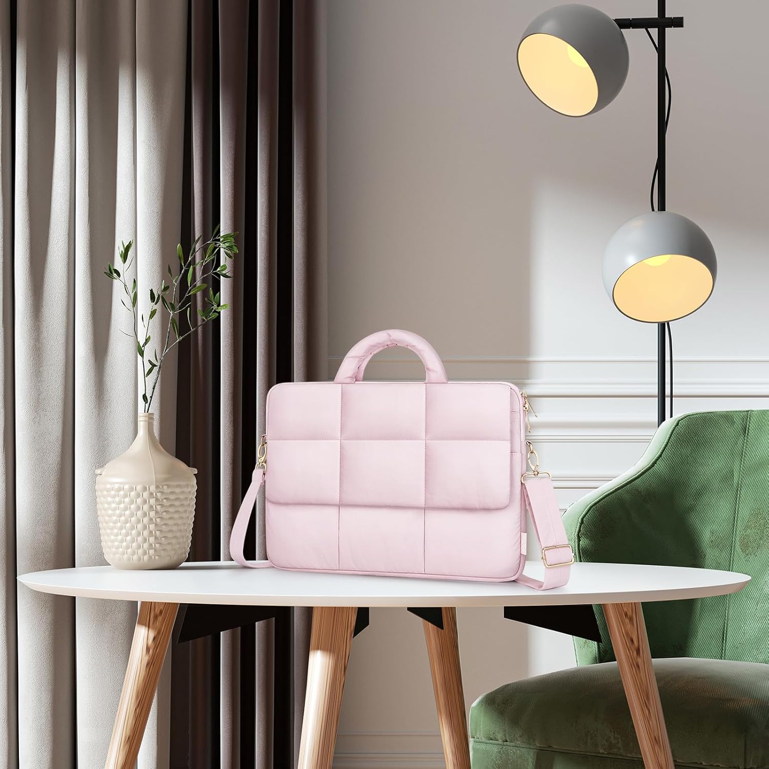 MOSISO Puffy Laptop Shoulder Bag, Messenger Computer Bags, Rectangle Quilted Flapover Sleeve Bag with Zipper&Pocket,