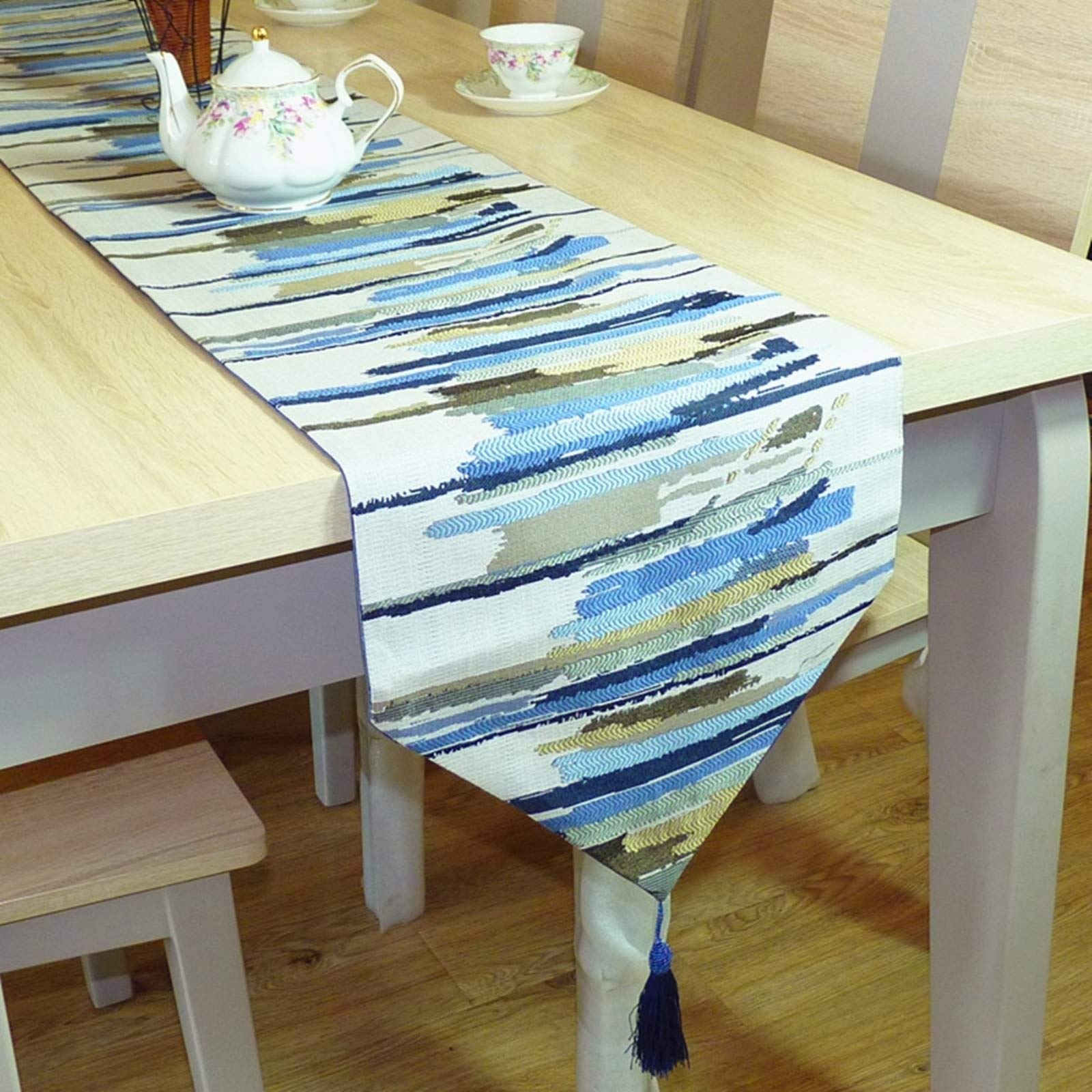 Świąteczny bieżnik na stół nowoczesny, Święto Dziękczynienia bieżnik na stół niebieski 32 x 300 cm pasek bawełna len na stół kuchenny dekoracja domu 32 x 300 cm
