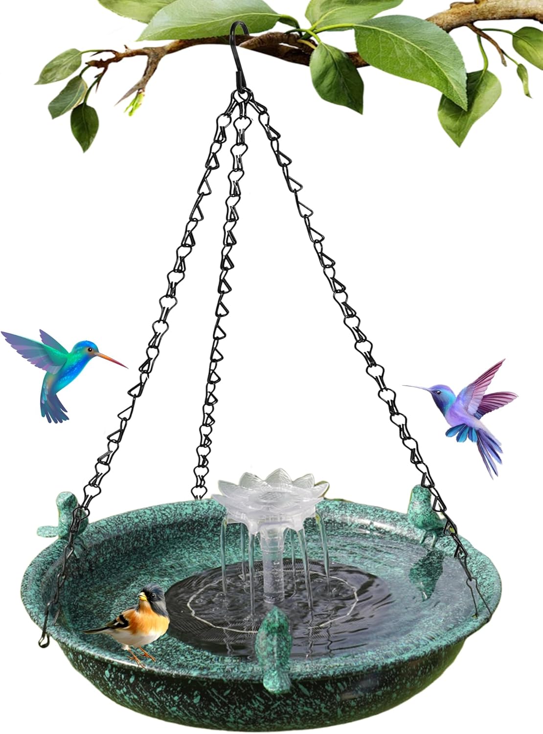 Hanging Bird Bath with Solar Fountain,Metal Hanging Bird Bath for Outside,Outdoor Bird Bath Bowl, for Outdoors Garden Patio Decor