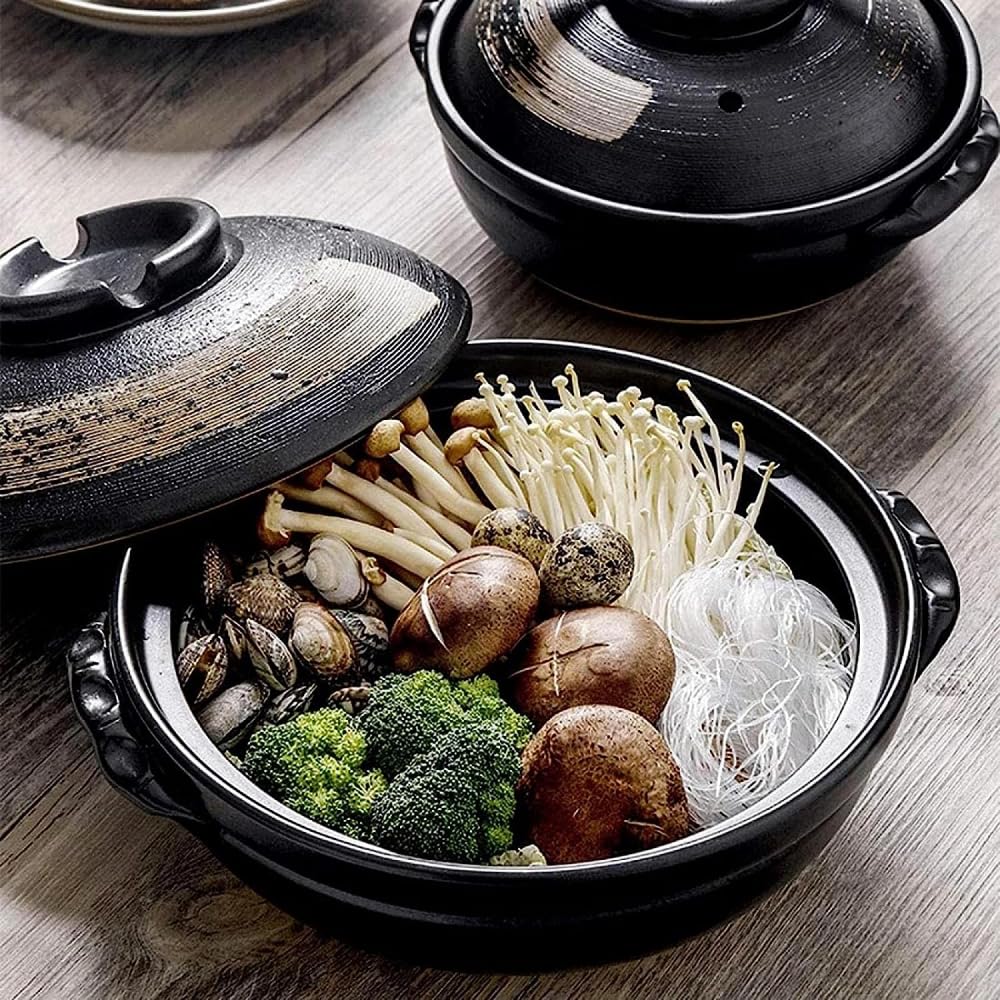 Kochtopf, Japanischer Keramik-Hot Pot, Hitzebeständiger Schmortopf mit Deckel, Langsamer Schmortopf, Runder Schmortopf, Suppentopf, Ölfreier Kochtopf