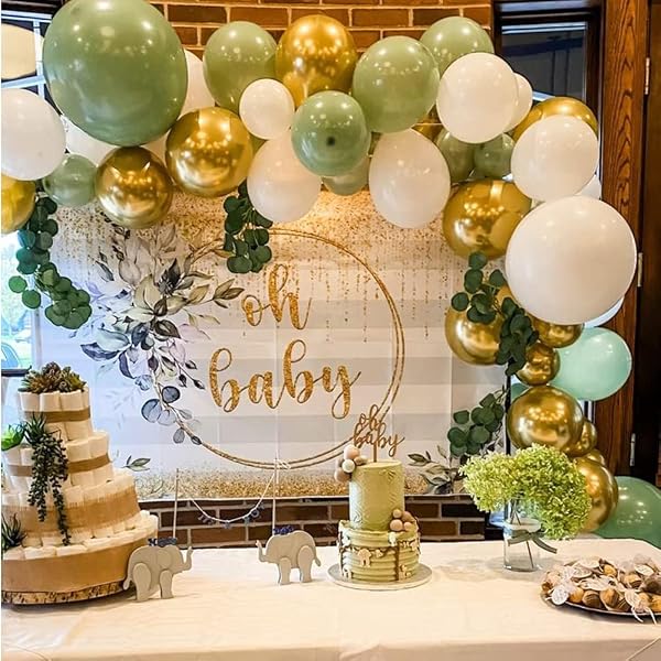 Ballons Anniversaire Vert Or,50 Pcs Ballons Rétro Verts Et Or Blanc Confettis Ballon Mariage,Ballon Vert Sauge Pour Décoration Anniversaire,Mariage, Baby Shower Decoration Bapteme Garcon, 12 Pouces - 2