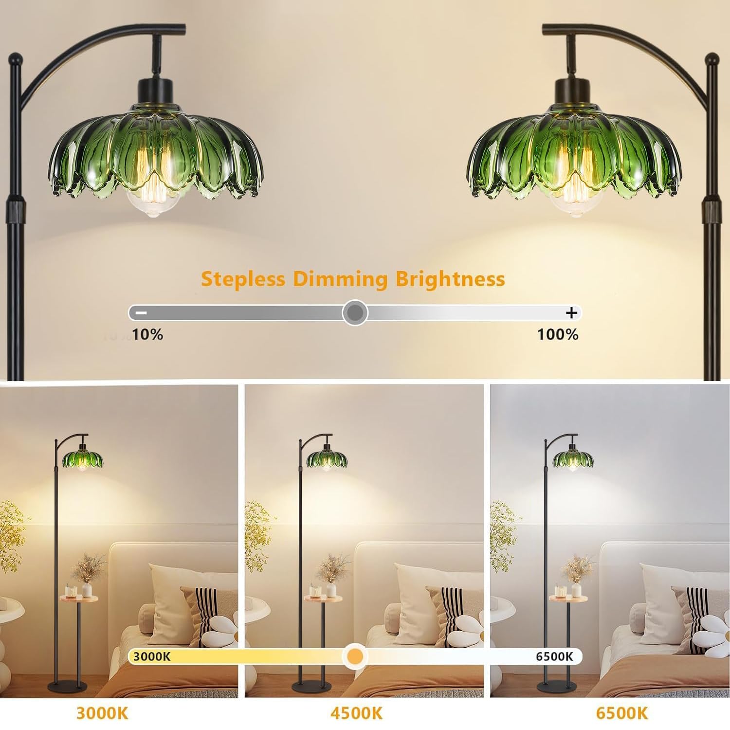 KZT Stehlampe Wohnzimmer mit Fernbedienung Dimmbar Stehleuchte mit Ablage Höhenverstellbar 177CM Vintage Stehlampe mit Fußschalter Leselampe für Schlafzimmer Büro Floor Lamp, E27 Glühbirne, Schwarz