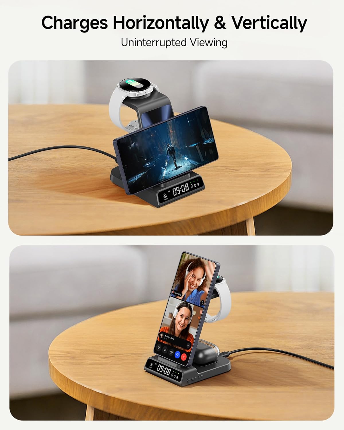 Wireless Charger for Samsung Devices, Wireless Charging Station for Galaxy S25 Ultra/S25+/S25/Z Flip7/Z Fold/S24 Ultra/S23/S22/S21, for Galaxy Watch 8/8 Classic/7/Ultra/6/5 Pro (Tech Grey)