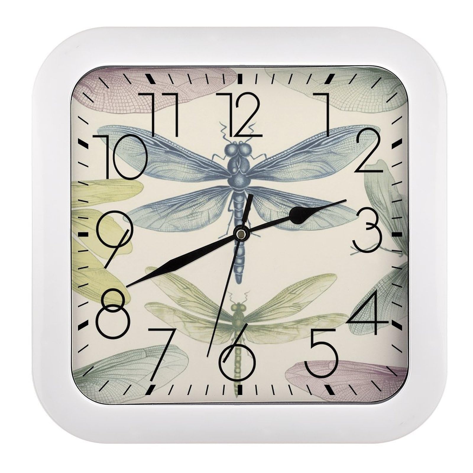 FekiLoot Dragonfly Drawing Wall Clock 10.2" Modern Farmhouse Square Clocks Silent No Ticking, Wall Art and Timepiece Clock for Shelf Table Mantel Or Bedside Clocks