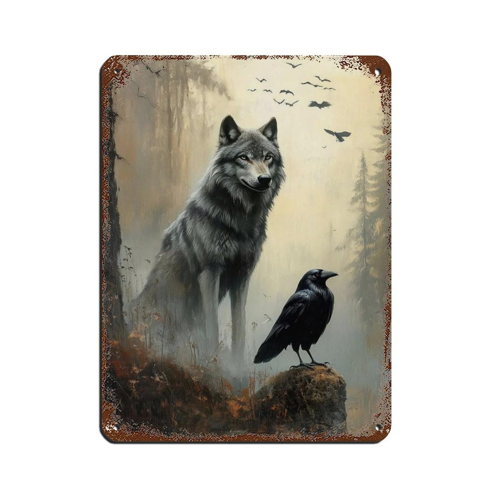 Wolf And Raven Art, Dark Gothic Fantasy (2) Retro Poster Metal Tin Sign Chic Art Retro Iron Painting Bar People Cave Cafe Family Garage Poster Wall Decoration 12x16inch(30x40cm)