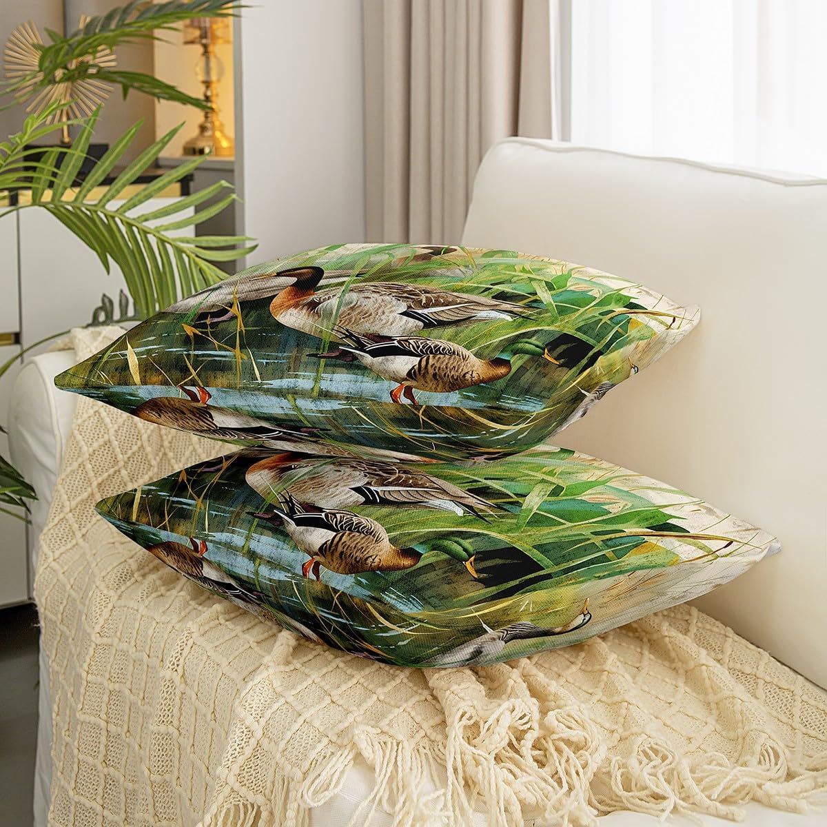 Mallard Duck Cushion Cover Boys Girls Wild Duck Hunting Throw Pillow Cover 24"x24", 1 Pcs for Sofa Couch Women Men Ultra Soft Lodge Cabin Farmhouse Pillow Case Pillowacases Nature Ducks Pillows Covers