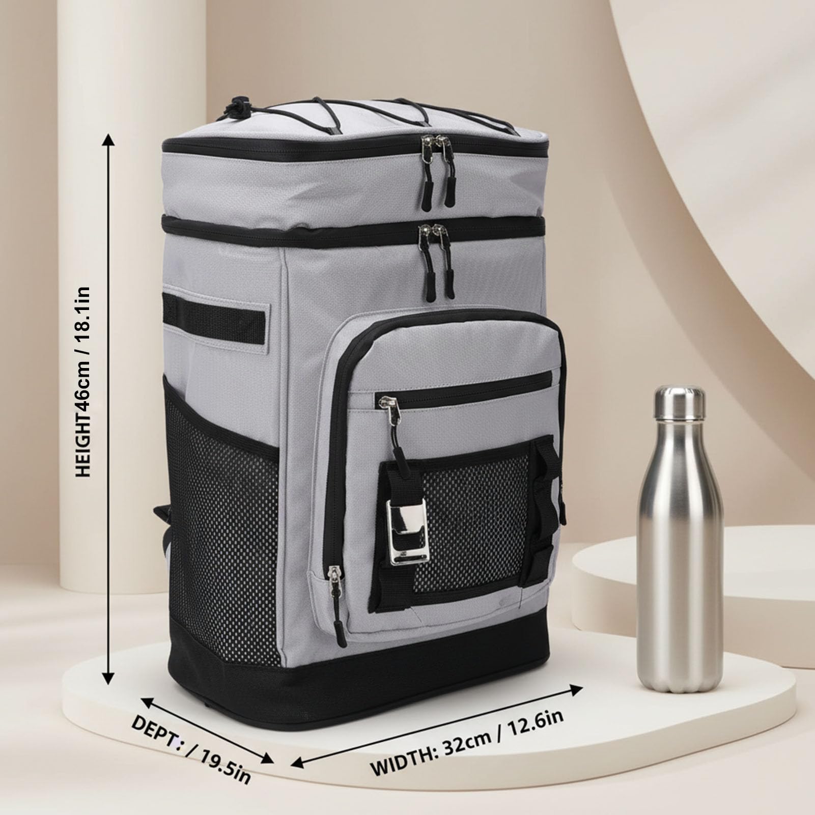 Sxhlseller Zaino Termico Isolato da 46 Litri |Borsa Termica Impermeabile a Tenuta Stagna per Viaggi in Campeggio, Picnic Sulla Spiaggia, Grigia 18,1x7,5x12,6 Pollici
