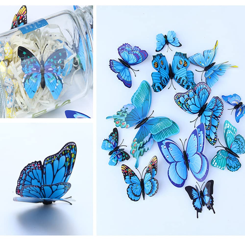 QGHSkOMk 12Pcs 3D butterfly wall decorations stickers Decor Wall Art Hanging Ornament Sculpture Garden Statues For Indoor Home Living Room Bedroom Outdoor backyard Porch Patio Fence (blue) - Image 4
