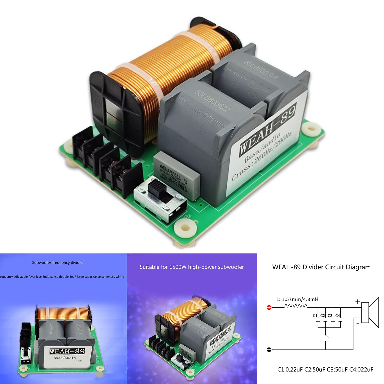 1500W Bass Subwoofer Frequency Distributor Divider Speaker Filter