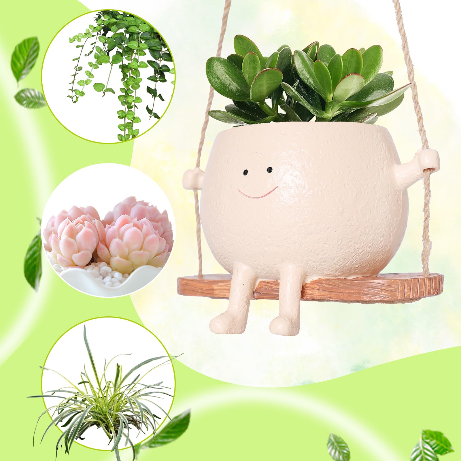 Maceta Con Cara Sonriente Oscilante - De Resina, Para Suculentas, Interior Y Exterior