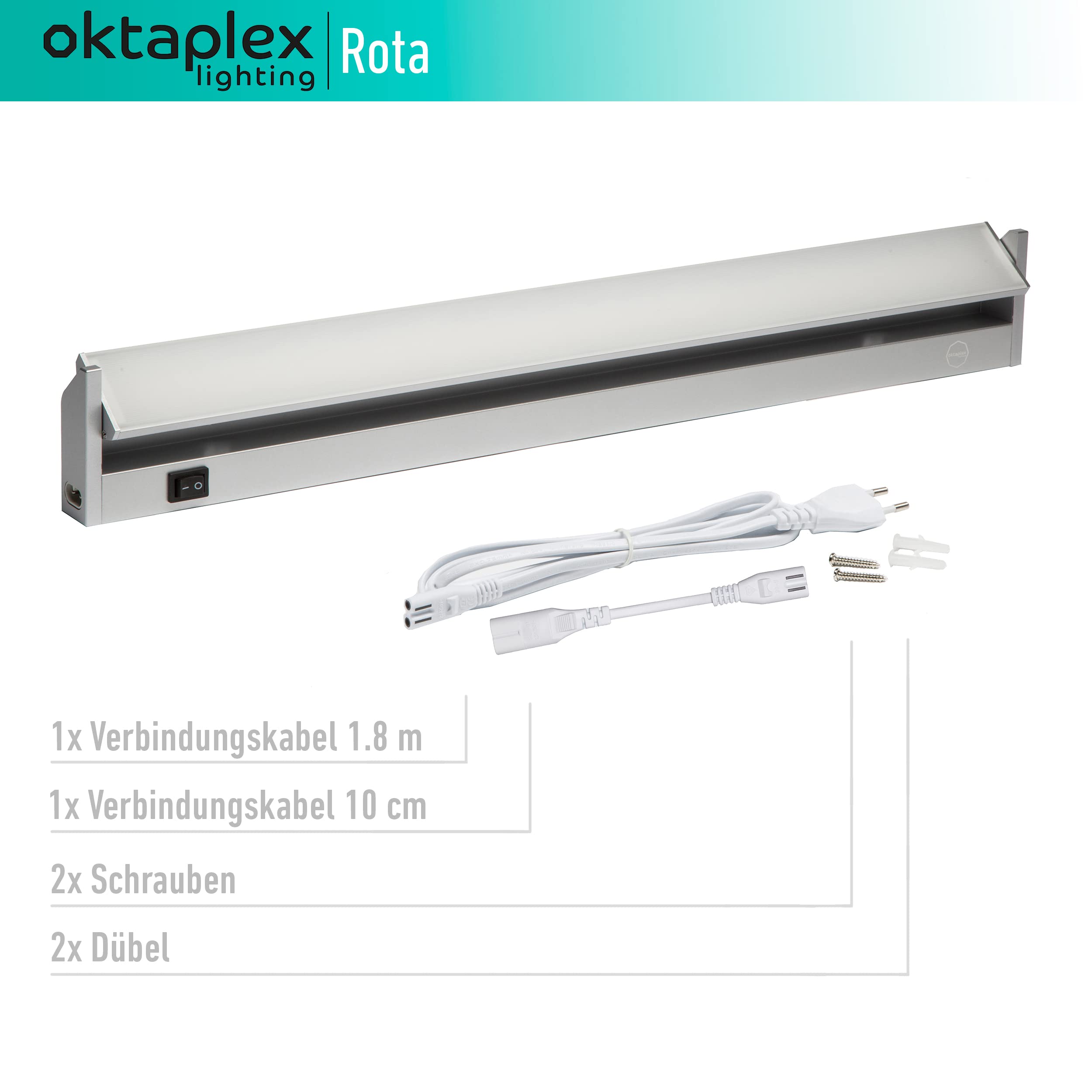 Oktaplex lighting Lampa podszafkowa kuchnia LED aluminium 15 W 230 V neutralna biel 4000 K 90 cm obrotowa lampa podszafkowa Rota 1200 lm listwa LED z przełącznikiem