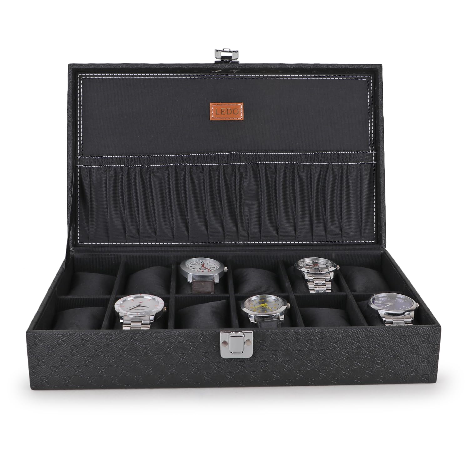 LEDO Mens and Womens Watch Box Holder Organizer In 12 Slots of watches In PU Leather with Black color (B0CT39MZQR) Amazon Price History, Amazon Price Tracker