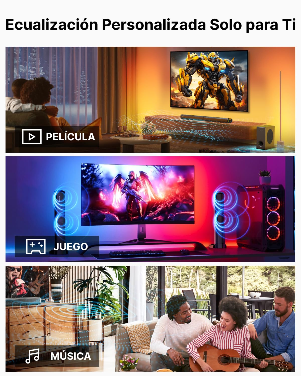 ULTIMEA 4.1ch Barra de Sonido TV Dolby Atmos, 2 en 1 Soundbar Bluetooth 5.3 con Subwoofer, Potencia 280W, 3 Modos EQ Barras de Sonido para TV, Aumento Graves, HDMI in/eARC, Serie Apollo S60
